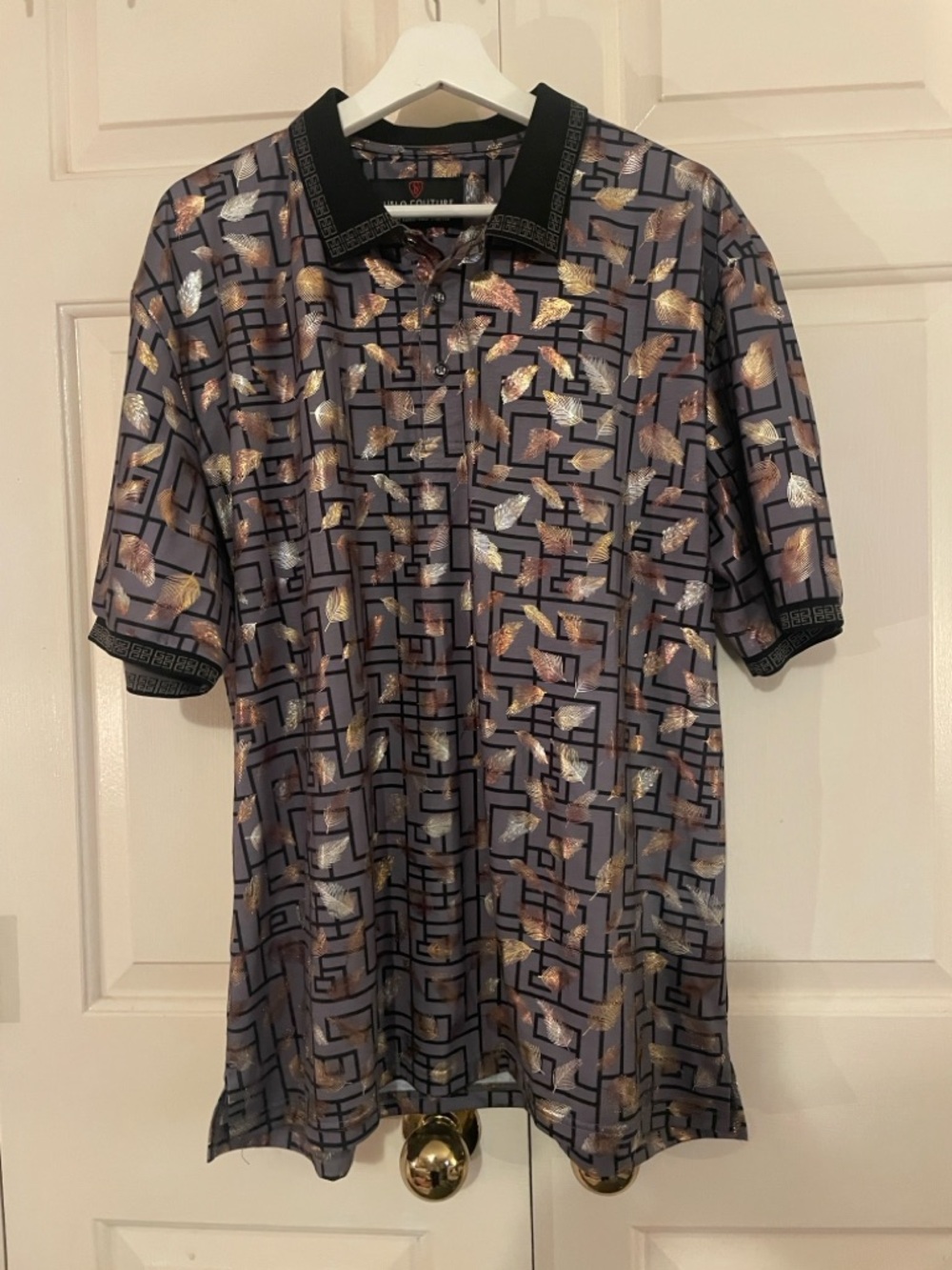 Suslo Couture Geometric Leaf metallic Shirt Baroque clubbing men’s 3xl slim